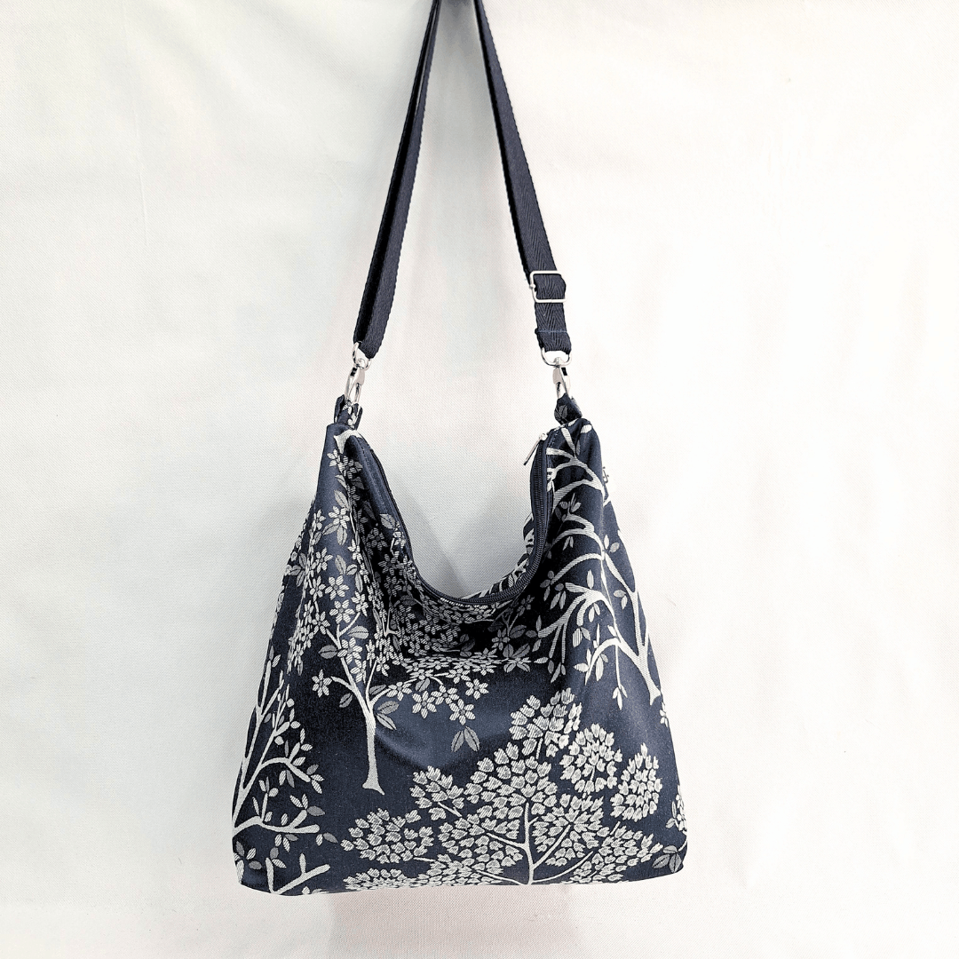 bolso de tela flores azul marino índigo Cristina Alba